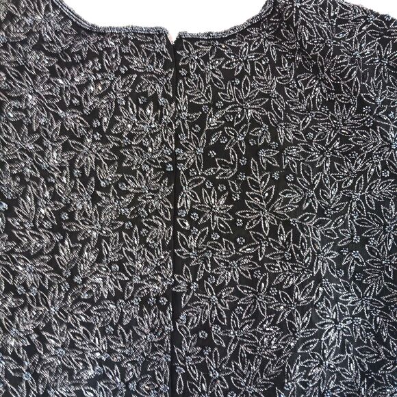 Vintage Adriana Papell Occasions Black Silk Beaded Floral Short Sleeve Sz 18 - Picture 7 of 15